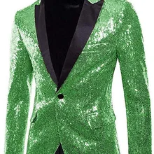 Элегантный мятный для мужчин Показать пальто блестящие блёстки костюм куртка блейзер одна кнопка смокинг для вечеринка, свадебный банкет Пром