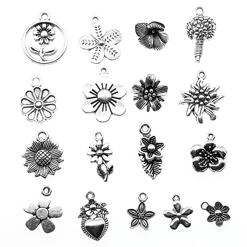 

20pcs Flower Charms For Bracelet Making Antique Silver Color Sunflower Charms Jewelry Diy Daisy Charms
