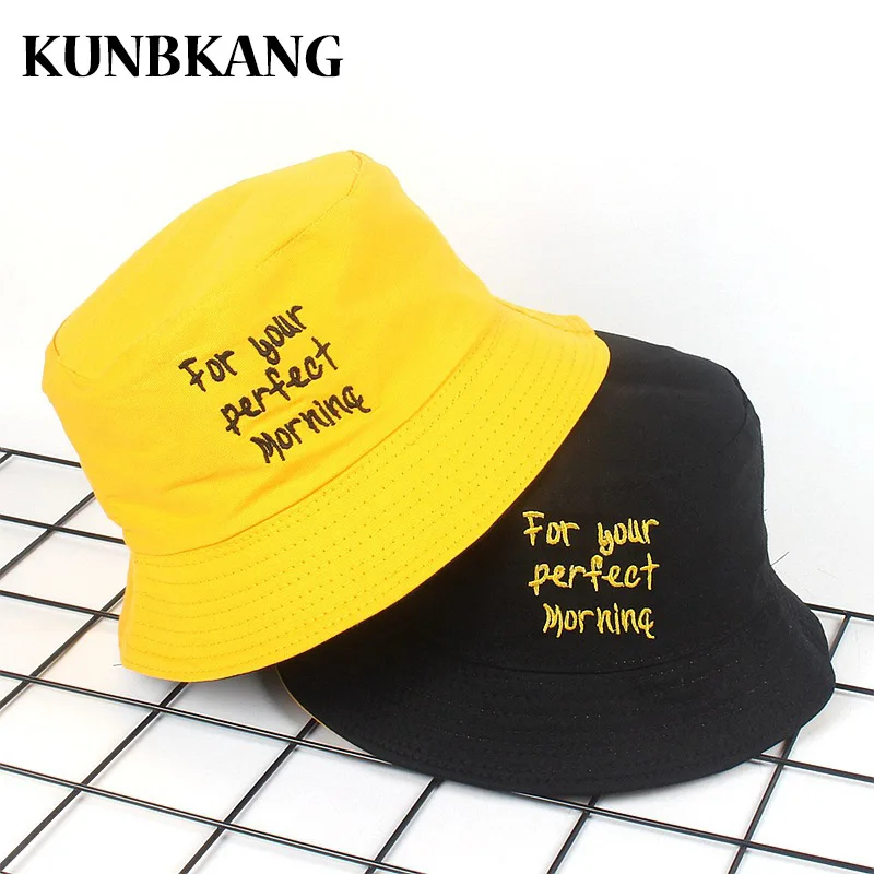 

New Two Side Yellow Embroidery Bucket Hat For Men Women Fishing Sun Hat Bob Panama Cap Hip Hop Gorras Summer Beach Bucket Caps