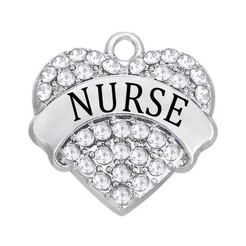 

DOUBLE NOSE 50 Pcs/Lot Alloy Clear Crystal Nurse Pave Heart Charm Nurse Jewelry Making Accessories Charm
