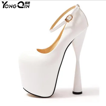 

Sexy ultra high heels women pumps thin heels single shoes PU leather women shoes 20cm heel plus size size34-47
