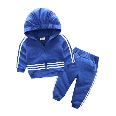 Новинка года, брендовый спортивный костюм для маленьких мальчиков комплект модной одежды из 2 предметов, толстовка в полоску с длинными рукавами+ штаны весенний Детский комплект - Цвет: blue