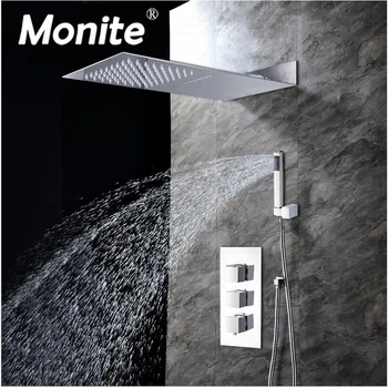 

Bathroom 3 Function Square Head Shower Faucet Chrome Finish Brass Made Shower Set 8 Inch Rainfall Shower Head Mixer Faucet
