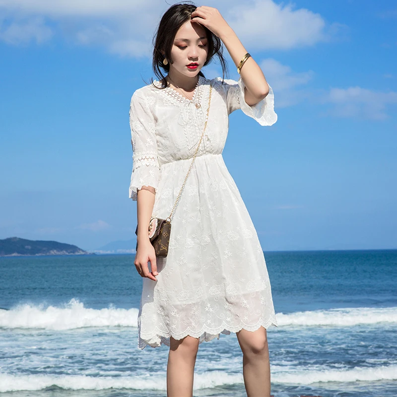 Cute Women dress Slim Clothes In Lotus Leaf Lace Dresses White 8171-in ...
