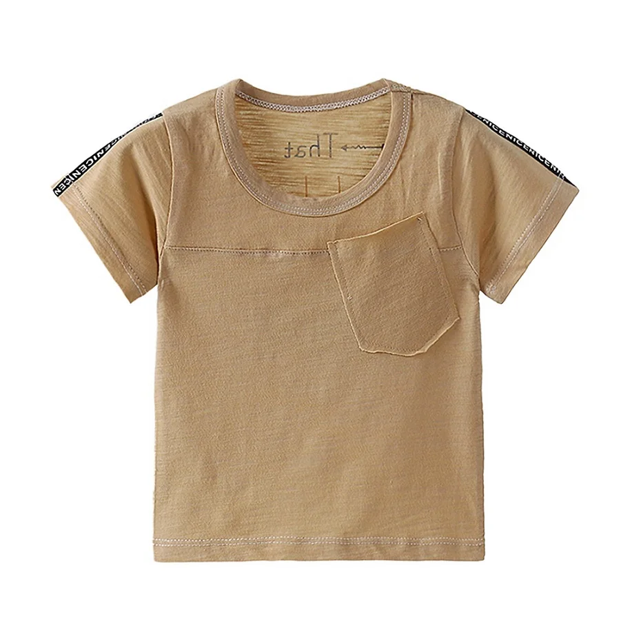 Детская летняя хлопковая Однотонная футболка с принтом для маленьких мальчиков и девочек топы, блузка повседневные футболки с короткими рукавами
