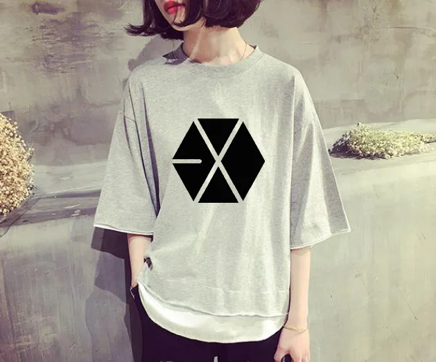 Kpop EXO свободная футболка Женская Корейская двойная летняя хлопковая Футболка