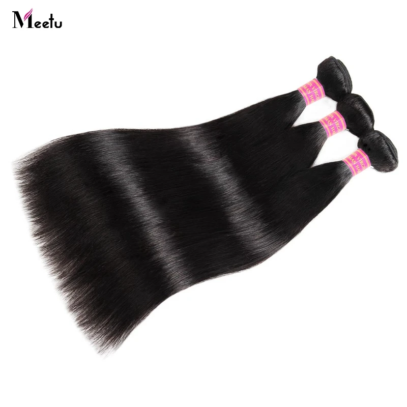 

Meetu 3 Bundles Peruvian Straight Hair Bundles 100% Human Hair Extensions Natural Color Can Be Dyed Non Remy Free Shipping