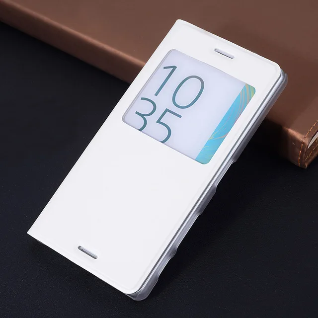 Filp Кожаный чехол для телефона sony Xperia X Performance XZ Premium XA XA1 Ultra L1 E5 XZ1 Z5 Compact Mini с прозрачным окошком - Цвет: White