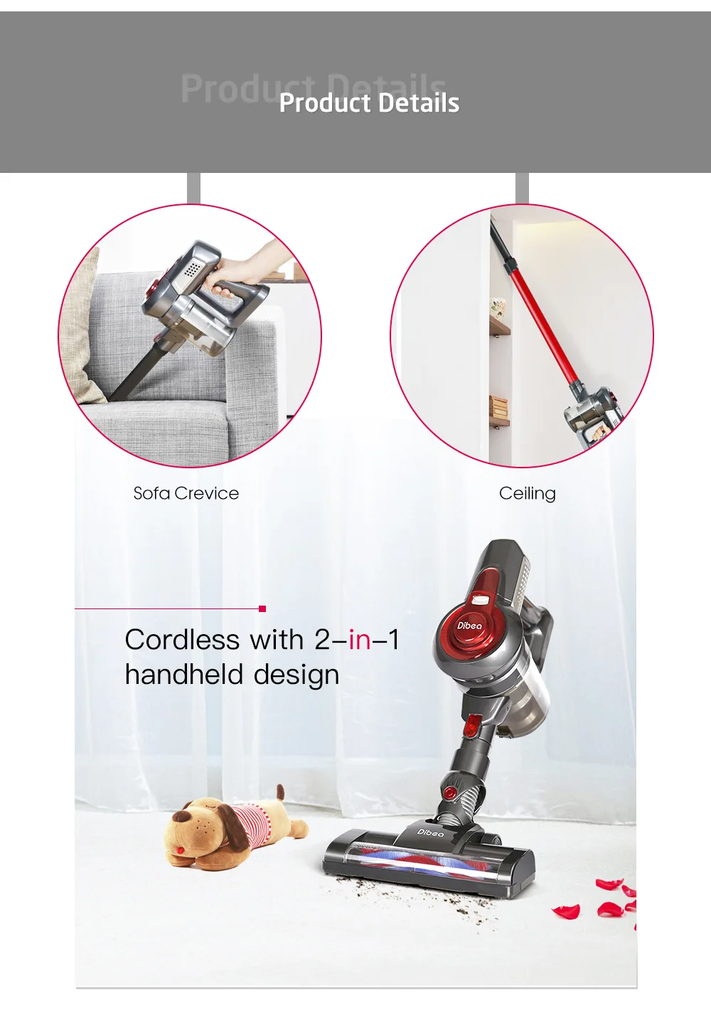 Dibea C17 D18 Portable 2 In1 Cordless Stick Handheld Vacuum Cleaner Cyclone Strong Suction Dust Collector Household Aspirator