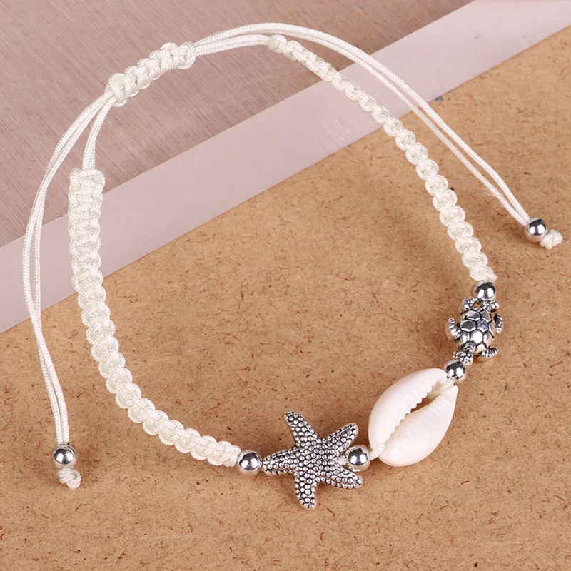 

Natural Shell Beads Bracelet For Women Starfish Sea Turtle Charm Bracelet Handmade 3 Colors Rope Bracelet Adjustable Size