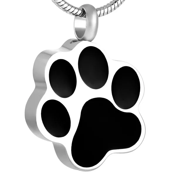 

IJD8451 White and Black stainless steel Dog/Cat Paw cremation pendant necklace for Ashes funeral keepsake urn jewelry