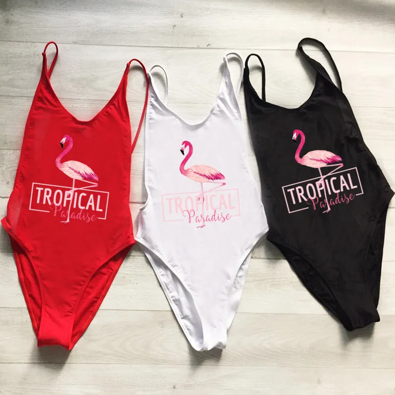 

Sexy Backless Swimwear Women Flamingo Print One Piece Swimsuit Lady Beach Wear Bodysuit monokini Bathing Suit maio Swimming Suit