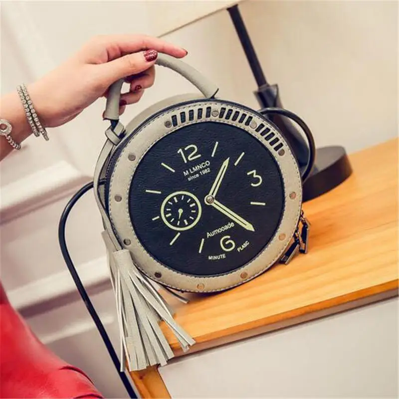 بو الجلود ساعة نمط حقيبة كتف التعميم جولة رسول Crossbody اليد حمل حقائب أزياء لطيف السيدات المرأة حقائب حقيبة