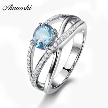 

AINUOSHI 0.8 Carat Oval Cut Natural Topaz Twisted Ring Genuine 925 Silver Sky Blue Topaz Weave Ring Trendy Female Jewelry Ring