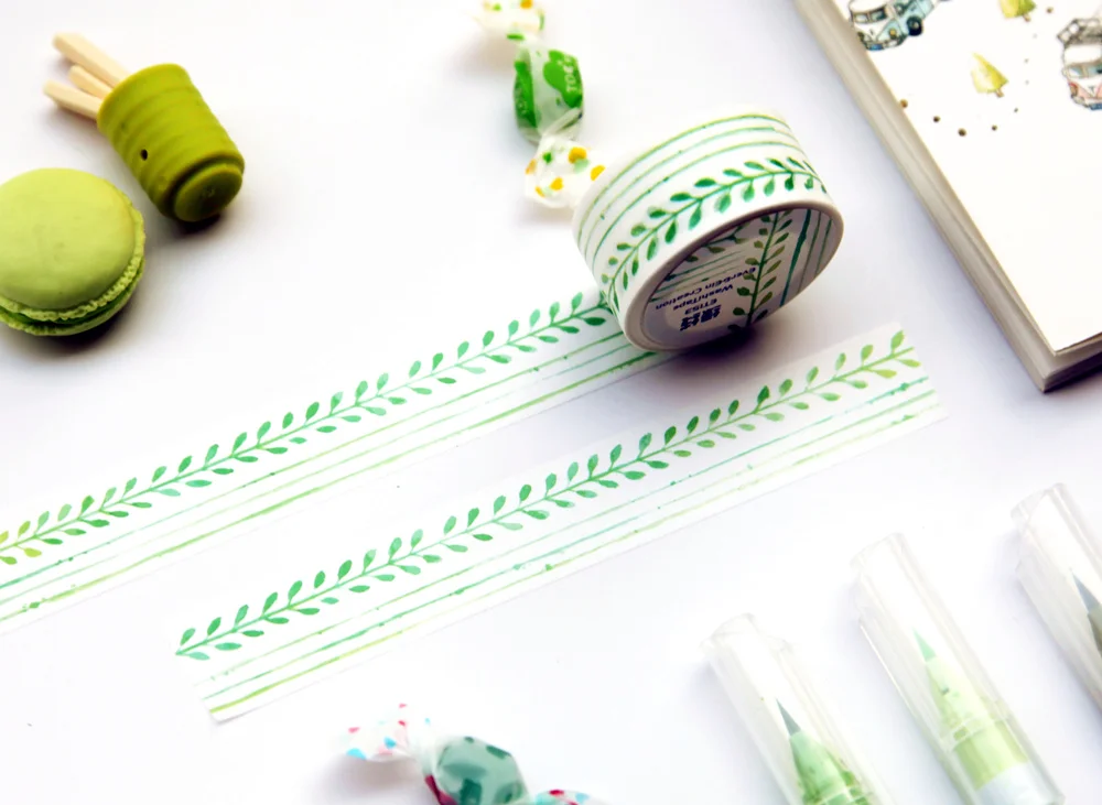 

Have Release paper 20mm Fresh Green Leaf line Cute Green Line Border base Deco Washi Tape DIY Planner Scrapbooking Masking Tape