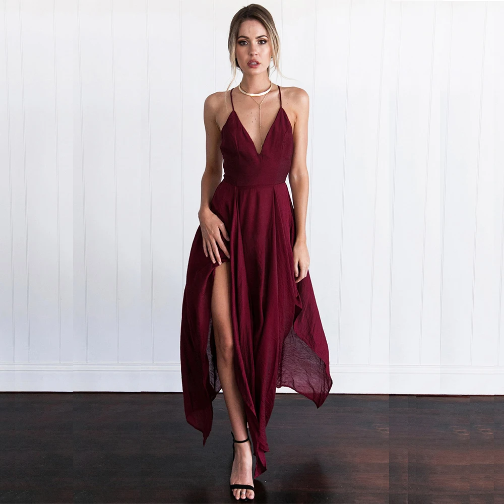 

Summer Beach Dress Women 2018 Split Long Dress Sexy Backless V Neck Sleeveless Spaghetti Strap Party Maxi Dress Vestidos Mujer