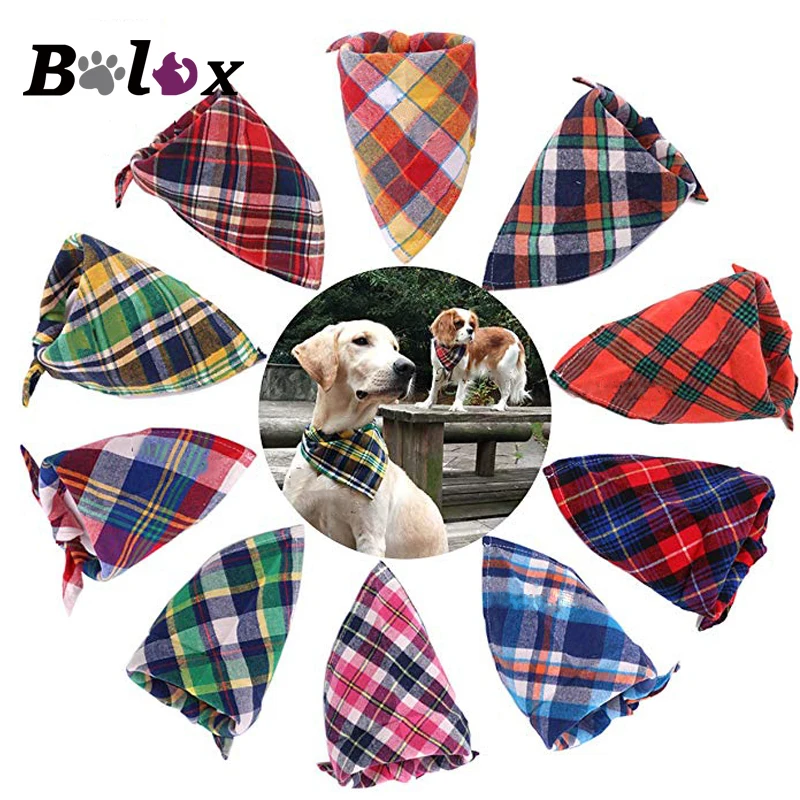 Classic Dog Bandana Cotton Washable Plaid Adjustable Dog Scarf Triangular bandage pet Bow ties Cat Dog Collar Grooming
