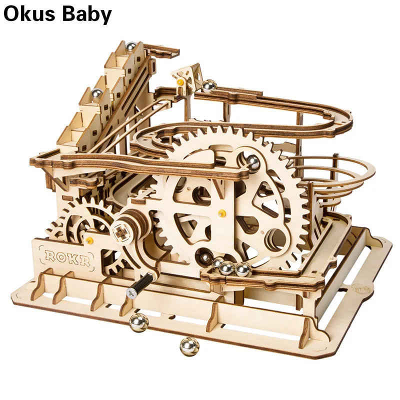 

Brand New 4 Kinds Marble Run Game DIY Waterwheel Coaster Wooden Model Building Kits Assembly Toy Gift for Children Adult