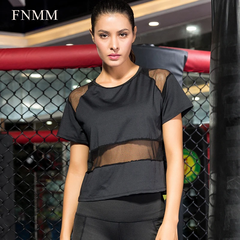 

FNMM Cool Mesh Transparent Design Fitness Jersey Female Slim Yoga Shirt Comfortable Women's T-shirts Qickly Dry Top Sportwear