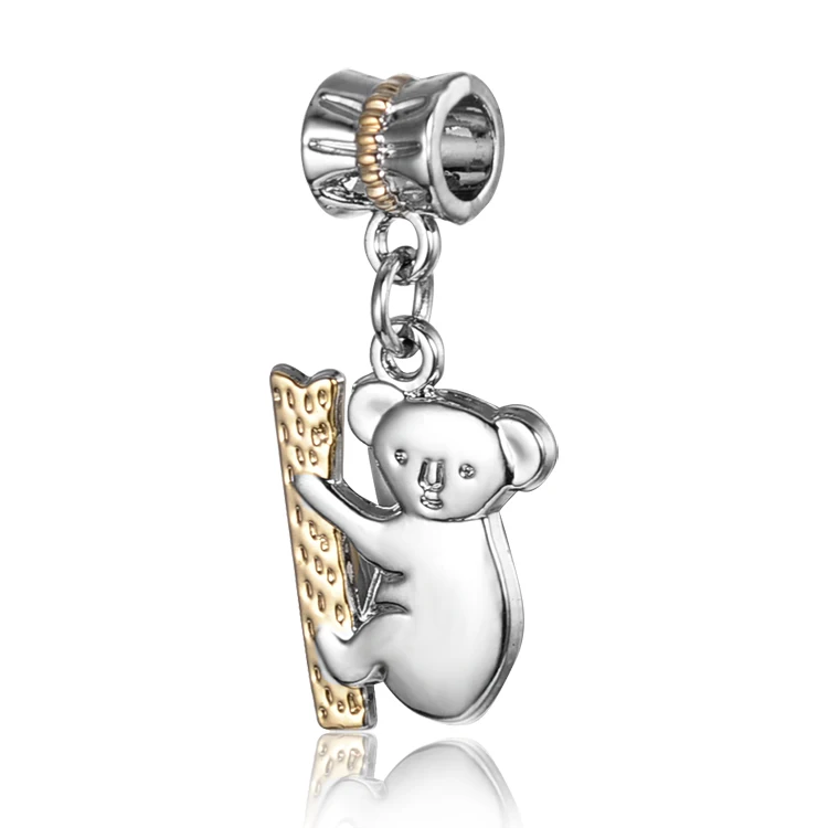 

free shipping gold and plated panda koala bead hanging charm fit european pandora charm bracelet B044