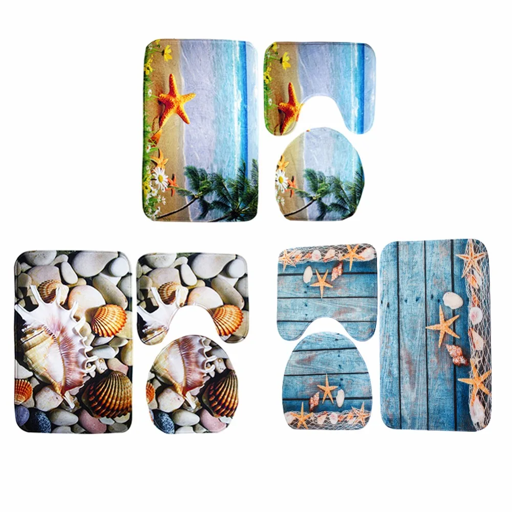 

New 3 pcs Bath Mats Ocean Underwater World Lid Toilet Cover Anti Slip Bathroom Mat Set Coral Fleece Floor Bath Mats Toilet Rugs