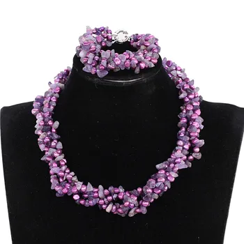 

New Top Design With 4 Rows Freshwater Pearls Chains Necklace Wedding Jewelry Necklace Earrings Bracelet Set hx461