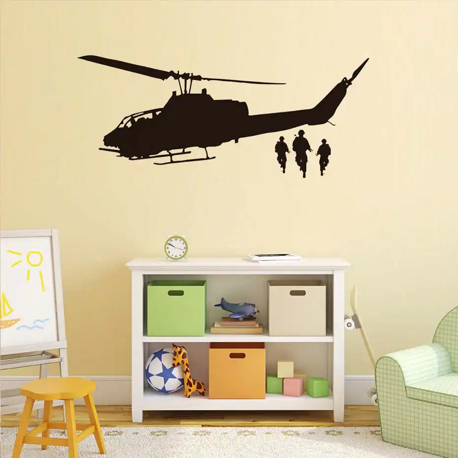 Transport Silhouette Vinly Decor Sticker Wall Sticker Helicopter Decal For Boys Bedroom Kids Army Decor