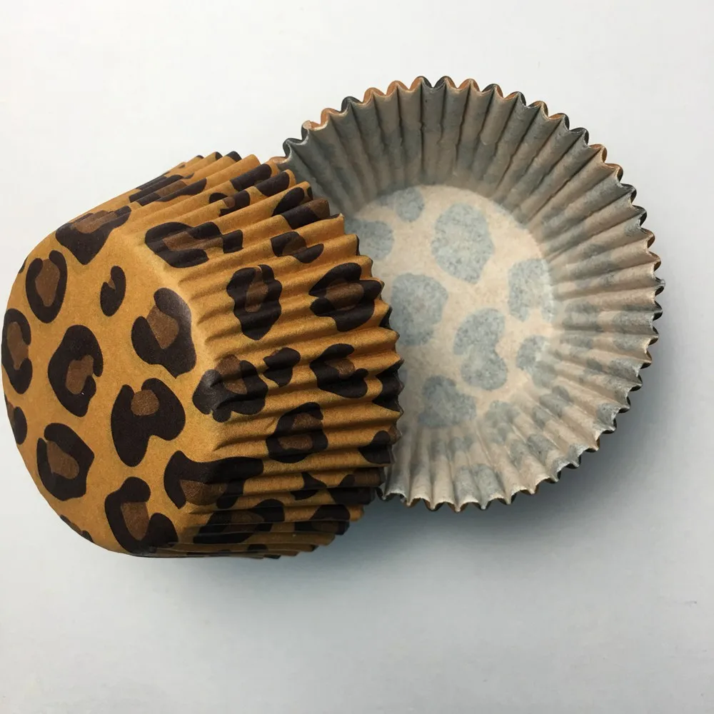 Free Shipping 500pcs Rainbow leopard grid damask Paper Cupcake Liners Pure Color baking muffin Cup cake Wrappers case - Цвет: leopard