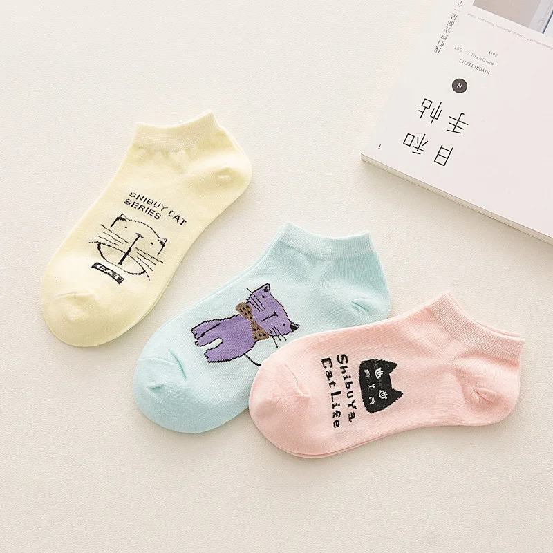 10pcs=5pairs Cute Cartoon Animal Cats Pattern Lovely Women Socks Summer Fashion Casual Harajuku Style Cotton Socks Women