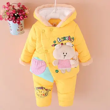

NEW Baby Set 2018 Winter BABY Girl clothes Cartoon coat Thick Warm Coat+Pants Warm Winter Outerwear Jacket Clothing Sets
