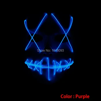 

Purple EL wire Halloween Mask ghost Slit mouth LED Mask Flashing LED Strip Neon Glowing light dance DJ Carnival Mask