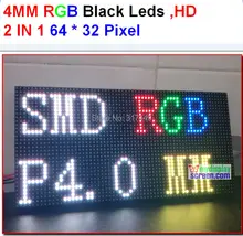 Diy p4 smd led módulo, alta resolução, alta clara, preto leds, 1/16 varredura, 256x128mm, 64x32pixel interior rgb led painel de exibição