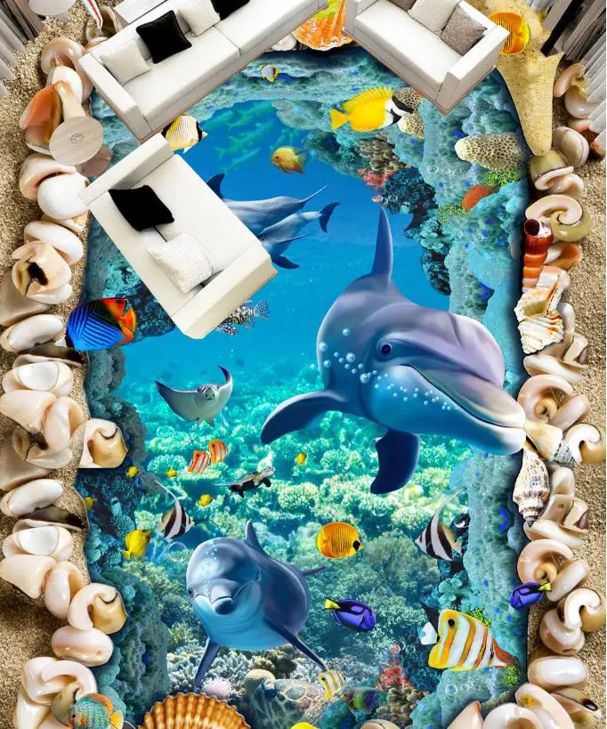 3D полы самоклеющиеся обои водопад Дельфин мост 3D обои фрески 3D полы домашний Декор Гостиная