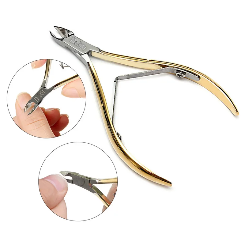 

Gold Stainless Steel Nail Cuticle Scissors Nail Nipper Plier Manicure Pedicure Tools Kits Double Fork Dead Skin Remover Scissor