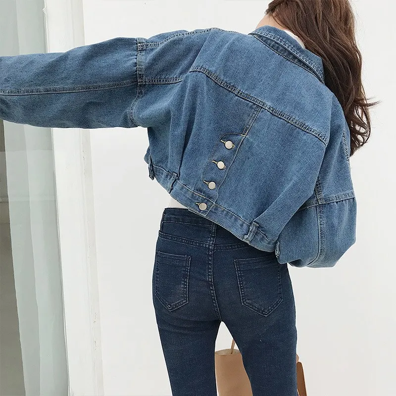 2018 Autumn Women Harajuku Solid Short Denim Jackets Casual Korean BF Batwing Jeans Jacket Loose One Breasted Coat Outerwear 2018 Autumn Women Harajuku Solid Short Denim Jackets Casual Korean BF Batwing Jeans Jacket Loose One Breasted Coat Outerwear