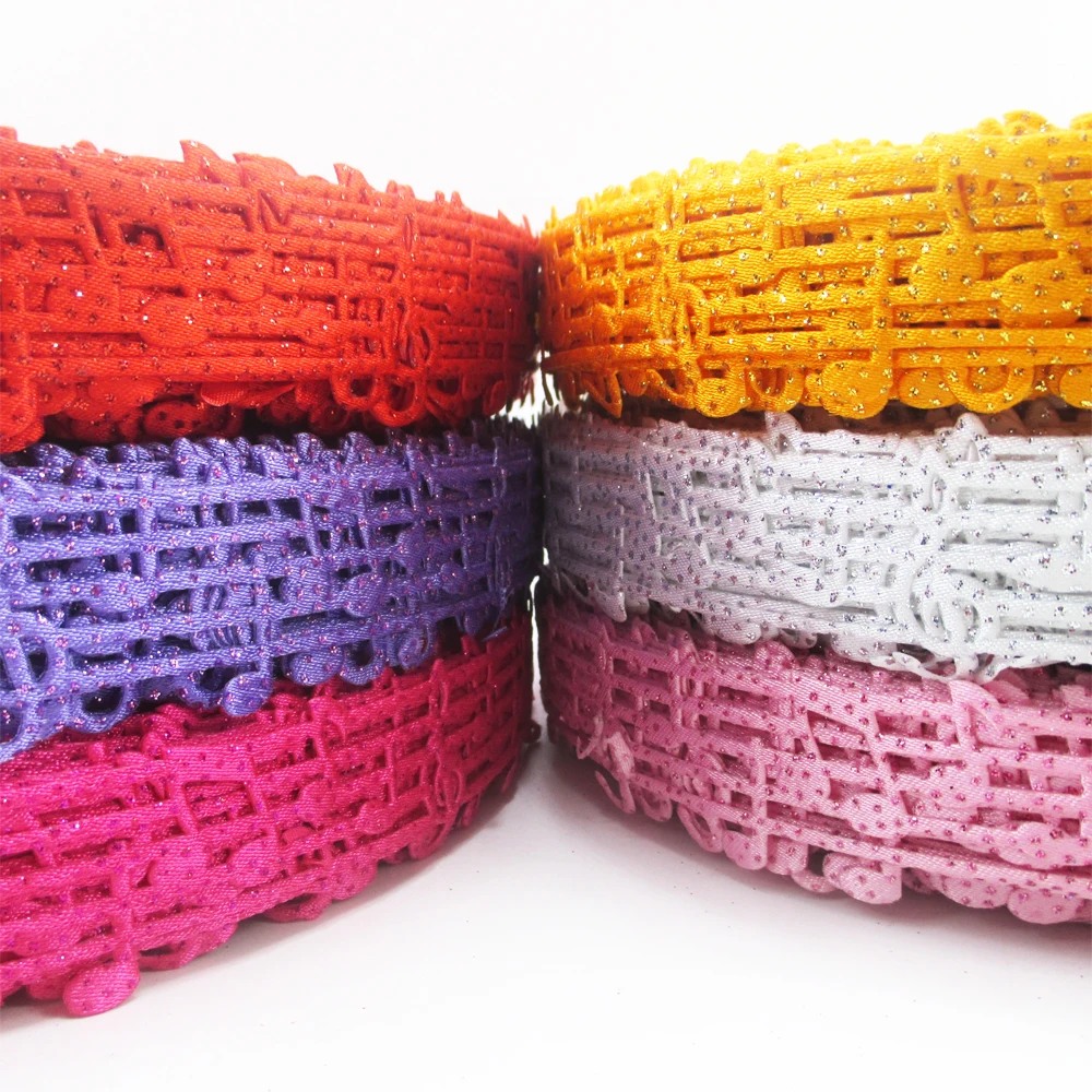 

David accessories music notes heart flower hollow Lace embossing ribbon tape DIY Sewing Wedding Decor Wrapping Party,5Yc3386