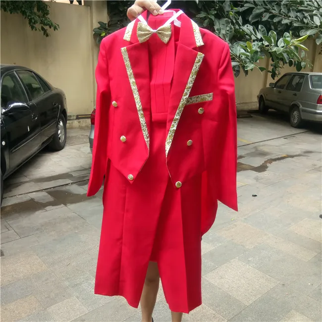 Enfants Smoking Rouge Costumes Garcon Blazer Costumes De Mariage