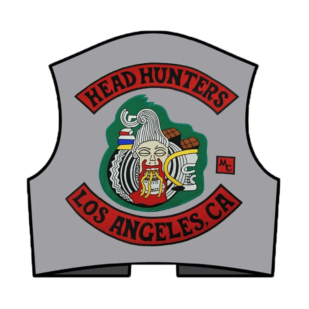 HEAD HUNTERS Motorcycle Biker Rider Vest MC Embroidered Iron On Back of Jacket Patch EAST COAST DIY Eco-Friendly Free Shipping(6)