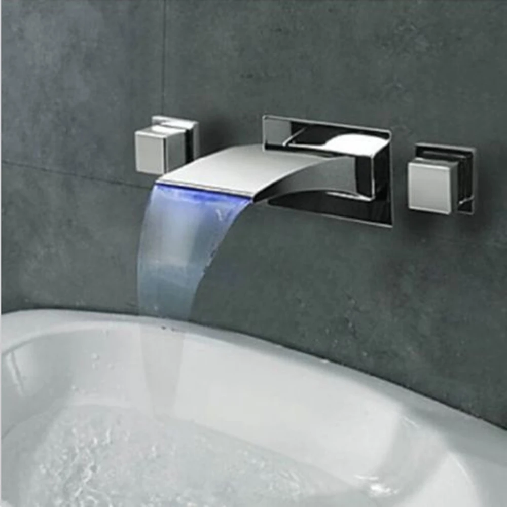 Uythner Led Chrome Laiton Cascade Salle De Bain Bassin Robinet Baignoire Mitigeur Mural Nouveau Aliexpress