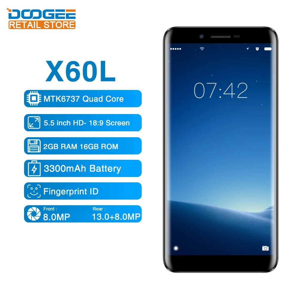 DOOGEE X60L 5 &quot18:9 мобильного телефона Android 7 0 mtk6737 четыре ядра 2 ГБ Оперативная память 16