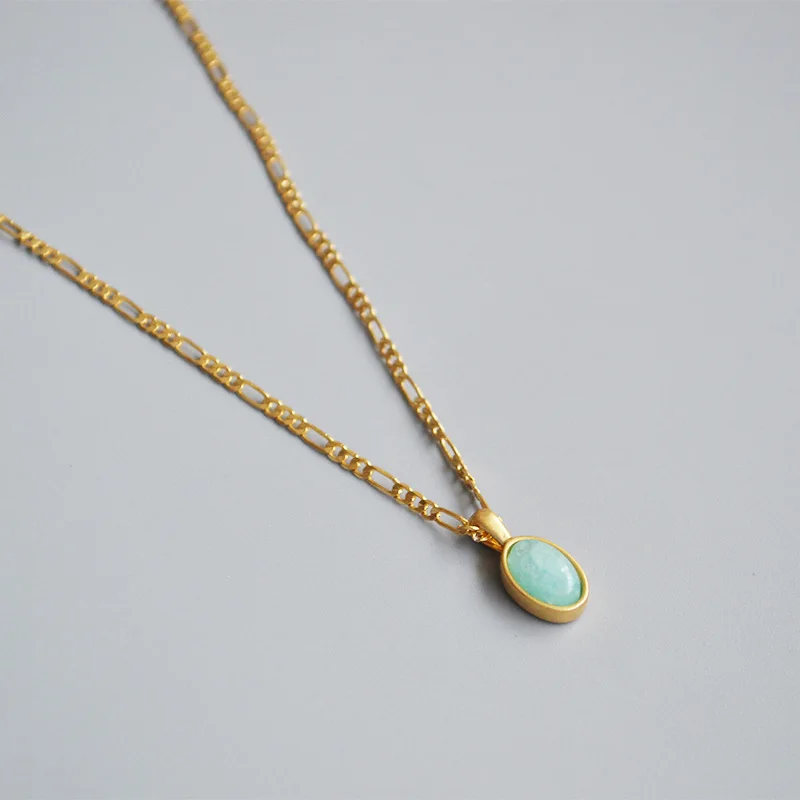 

European and American small group copper Retro Blue true stone pendant simple temperament short necklace