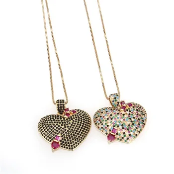 

12pcs Selling heart shaped colorful Zircon Pendant copper Mini plated zirconium bronze color Necklace