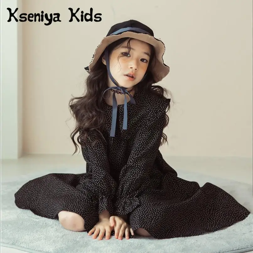 

Kseniya Kids 2018 Autumn Korean Children's Clothing Long-sleeved Dot Lace Big Girls Princess Dress Party Dresses Designer Dress