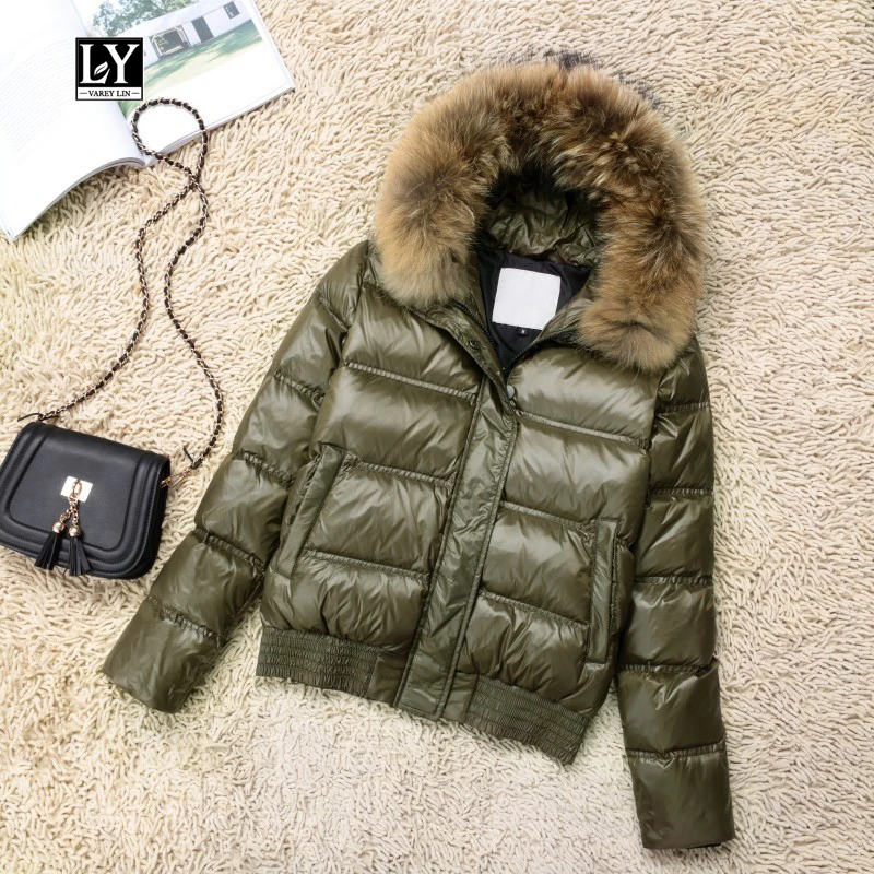 

Ly Varey Lin Winter Jacket Women Hooded Real Raccoon Fur Slim White Duck Down Parkas Female Short Jacket Snow Thick Overcoat