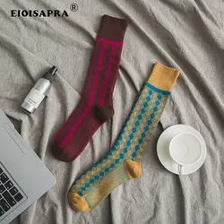 [EIOISAPRA] осень-зима ретро толстые хлопковые носки женский экипаж японский Для женщин длинные акции ромбический узор носки куча оптовая