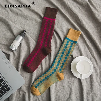 

[EIOISAPRA] Autumn Winter Thick Cotton Socks Female Crew Japanese Women Long Stocks Rhombic Pattern Socks Pile Wholesale
