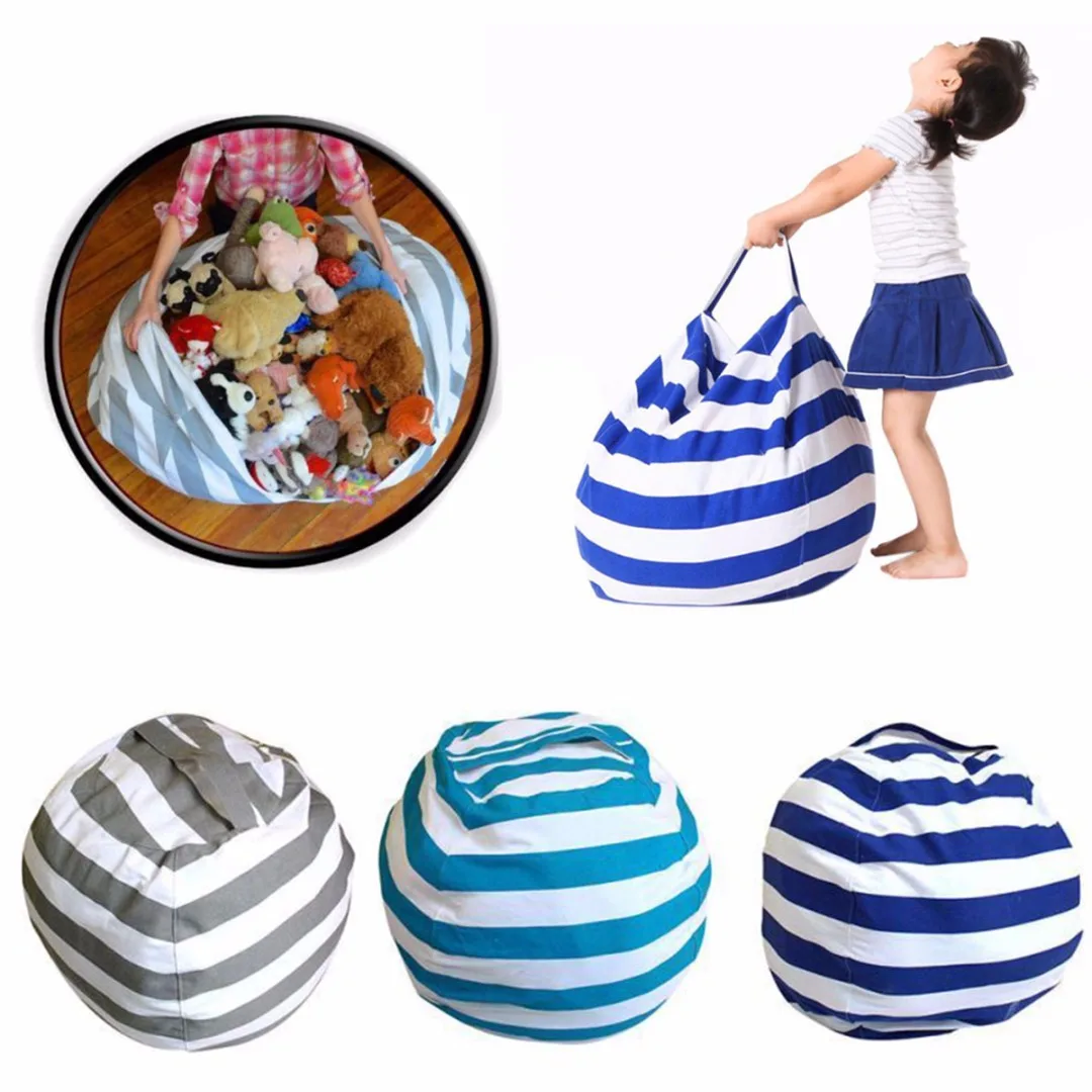 1.4/2m  Cotton Kids Stuffed Animal Toy Bean Bag Storage Pouch Soft Stripe Fabric Chair