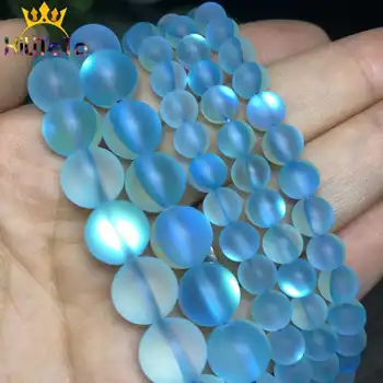 

Blue Round Matte Flash Crystal Frosted MoonStone Glitter Loose Beads For Jewelry Making DIY Bracelet Necklace 15'' 6/8/10/12mm