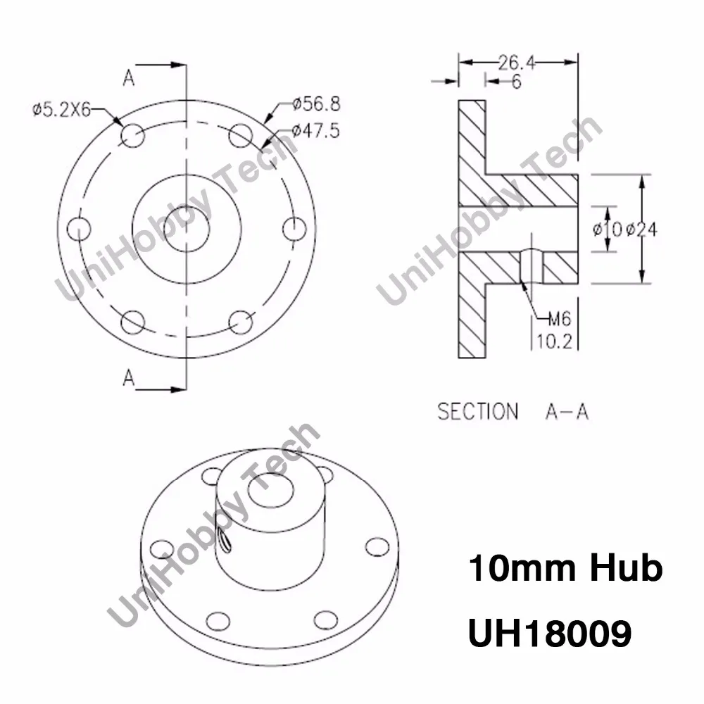 UH18009 10mm Hub-Motor Shaft Coupling Shaft Hubs Mecanum Wheels Universal Hubs Aluminum