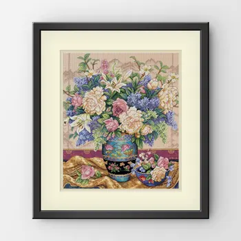 

Needlework,11/14ct DIY Cross stitch,Sets For Full Embroidery kits,Oriental Rose Vase Flower counted Pattern Cross-Stitch Gift